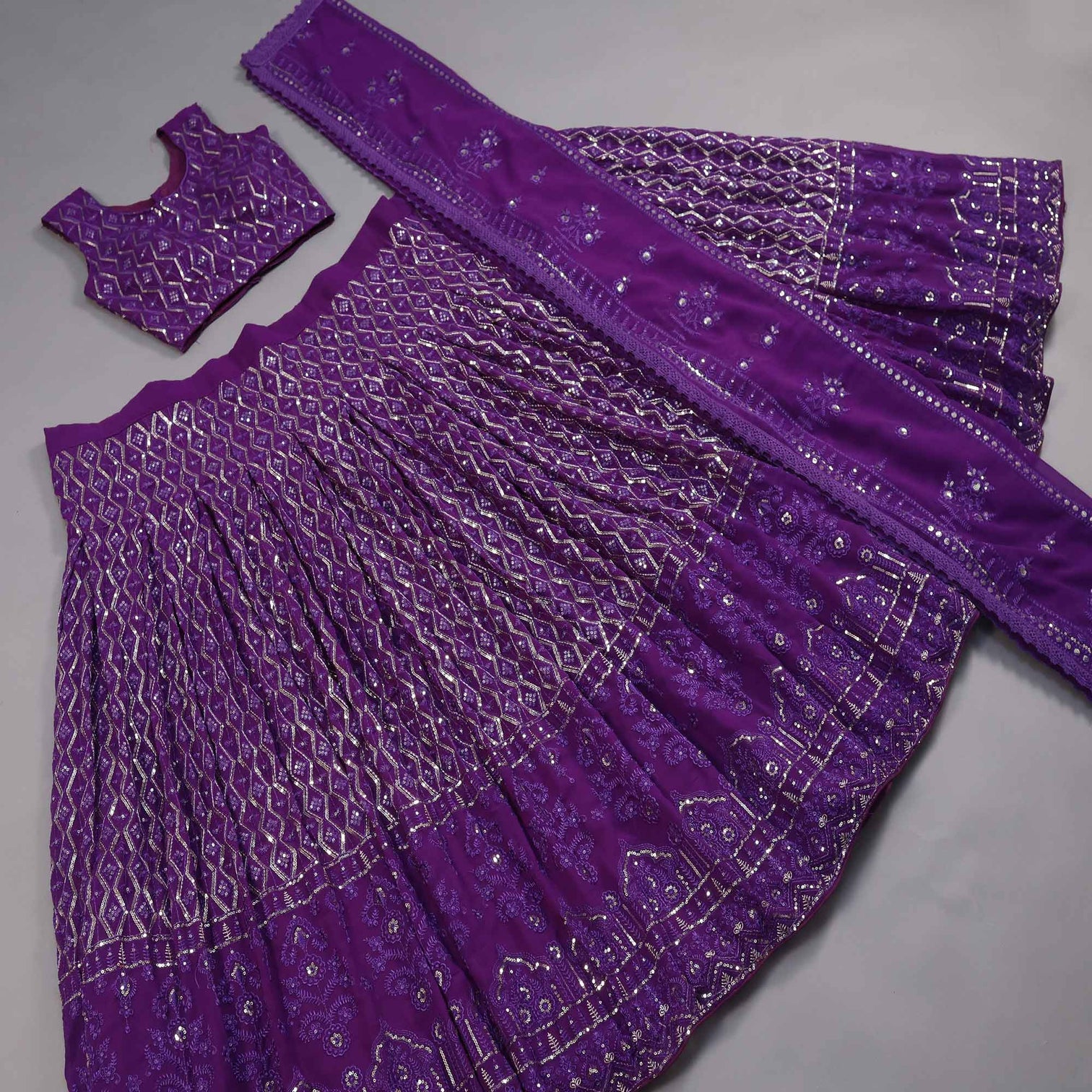 Purple Sequins Embroidered Georgette Lehenga Choli