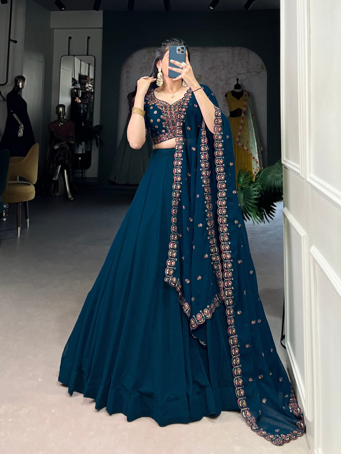 Firozi Elegant Georgette Lehenga Set – Timeless Glam for Every Occasion