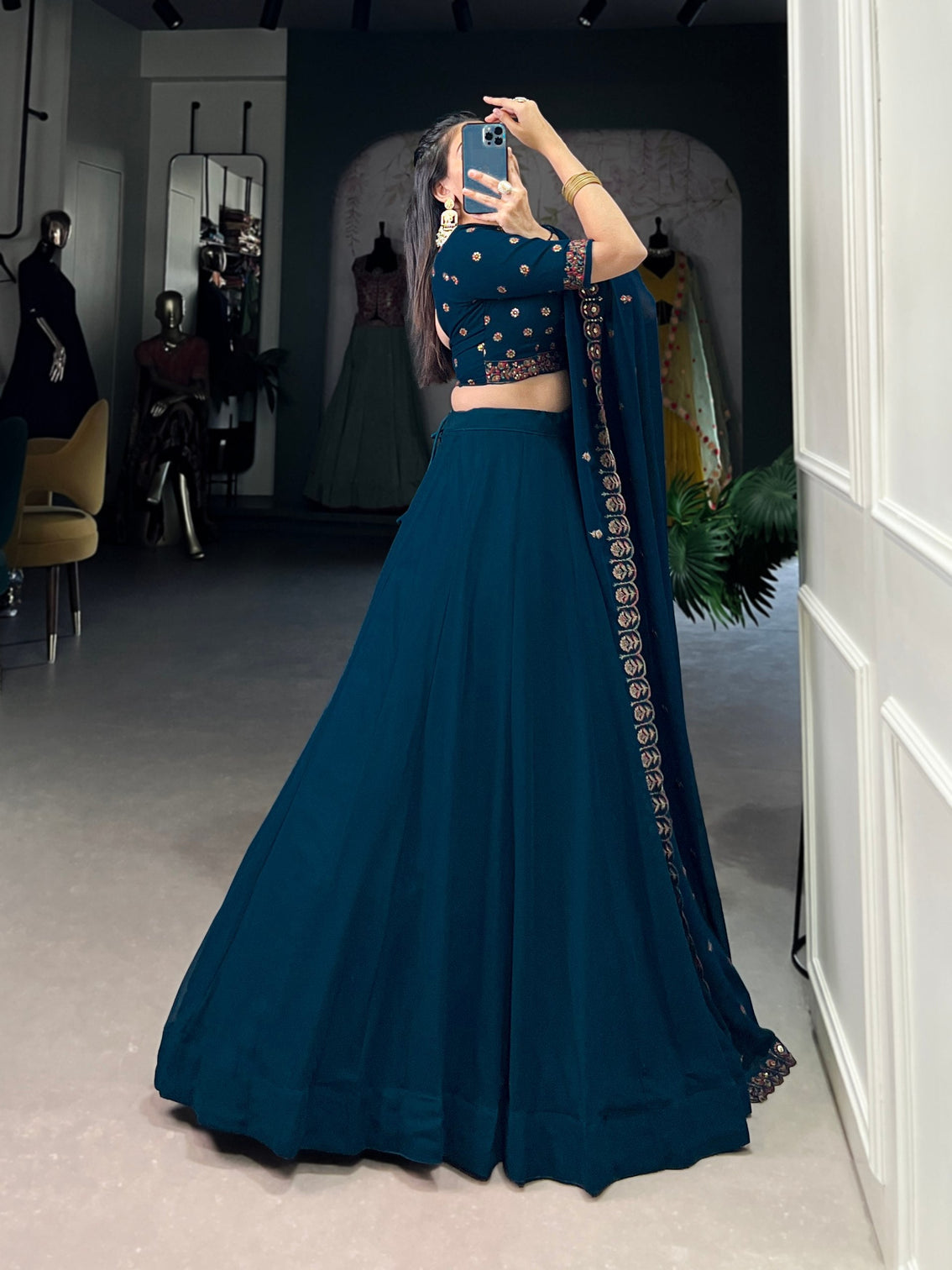 Firozi Elegant Georgette Lehenga Set – Timeless Glam for Every Occasion