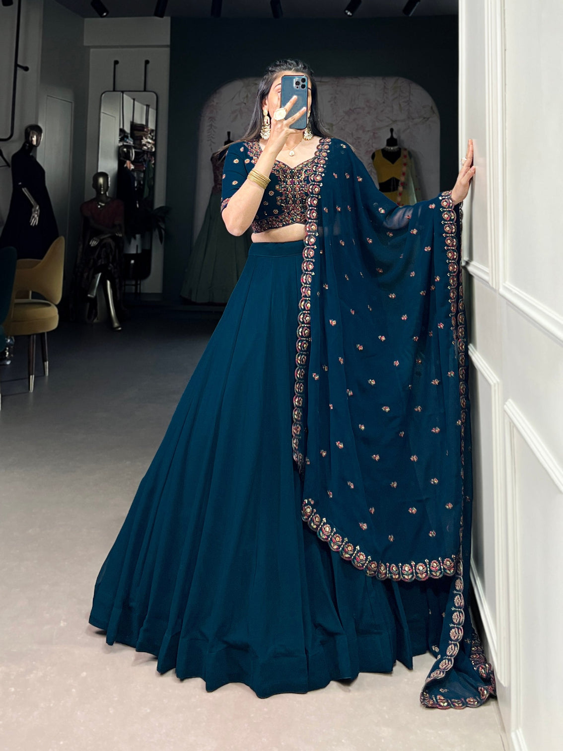 Firozi Elegant Georgette Lehenga Set – Timeless Glam for Every Occasion