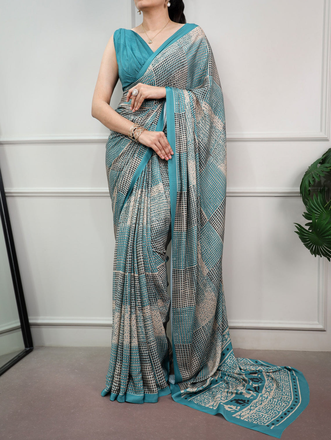 Firozi Printed Satin Silk Saree