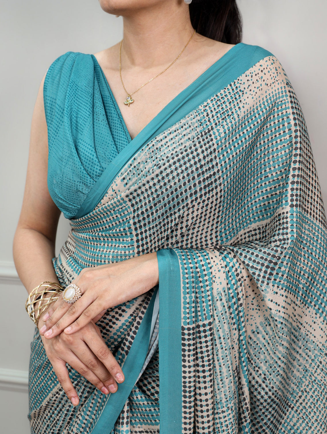 Firozi Printed Satin Silk Saree