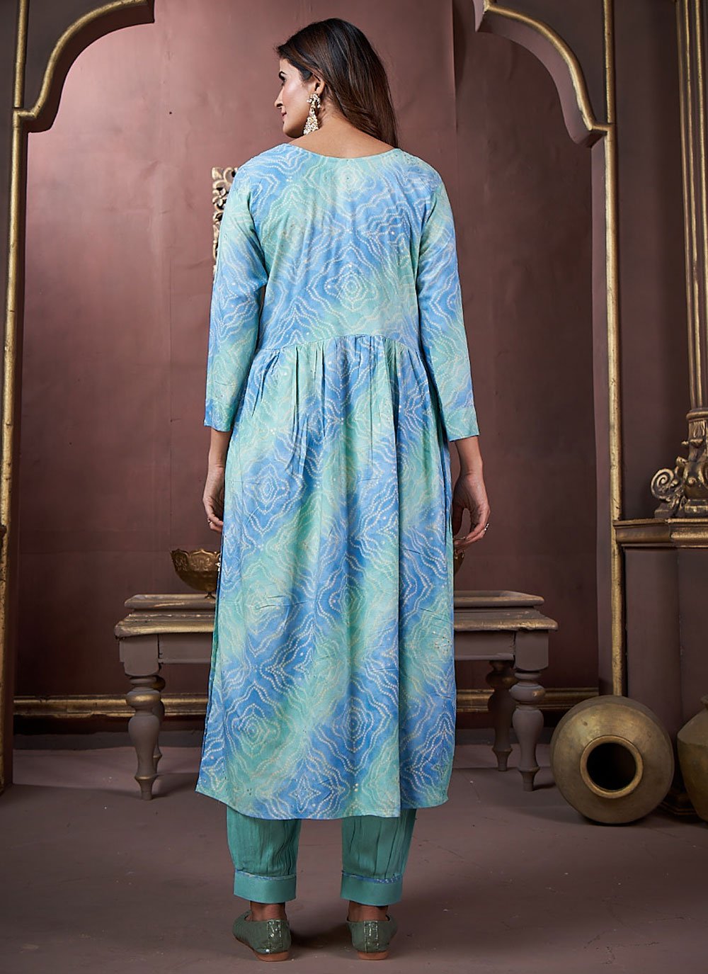 Firozi riyon kurti long design in handwork