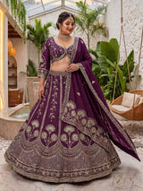 Chinon Silk Plus Size Lehenga Choli with Zari Sequins Embroidery