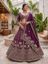 Chinon Silk Plus Size Lehenga Choli with Zari Sequins Embroidery