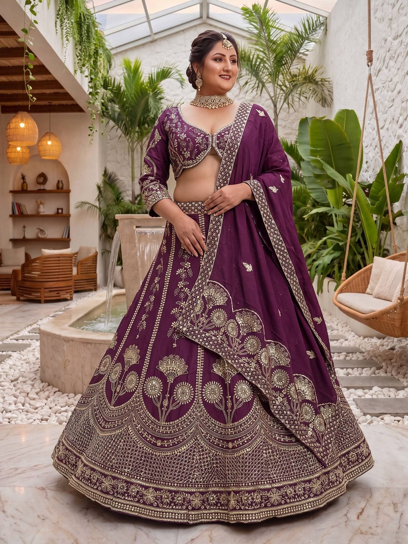 Chinon Silk Plus Size Lehenga Choli with Zari Sequins Embroidery