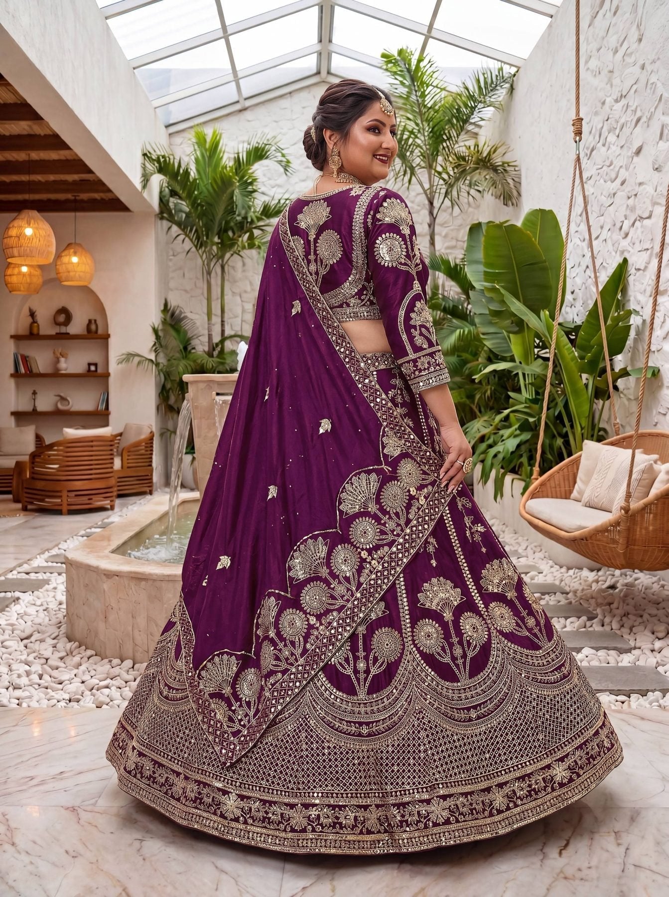 Chinon Silk Plus Size Lehenga Choli with Zari Sequins Embroidery