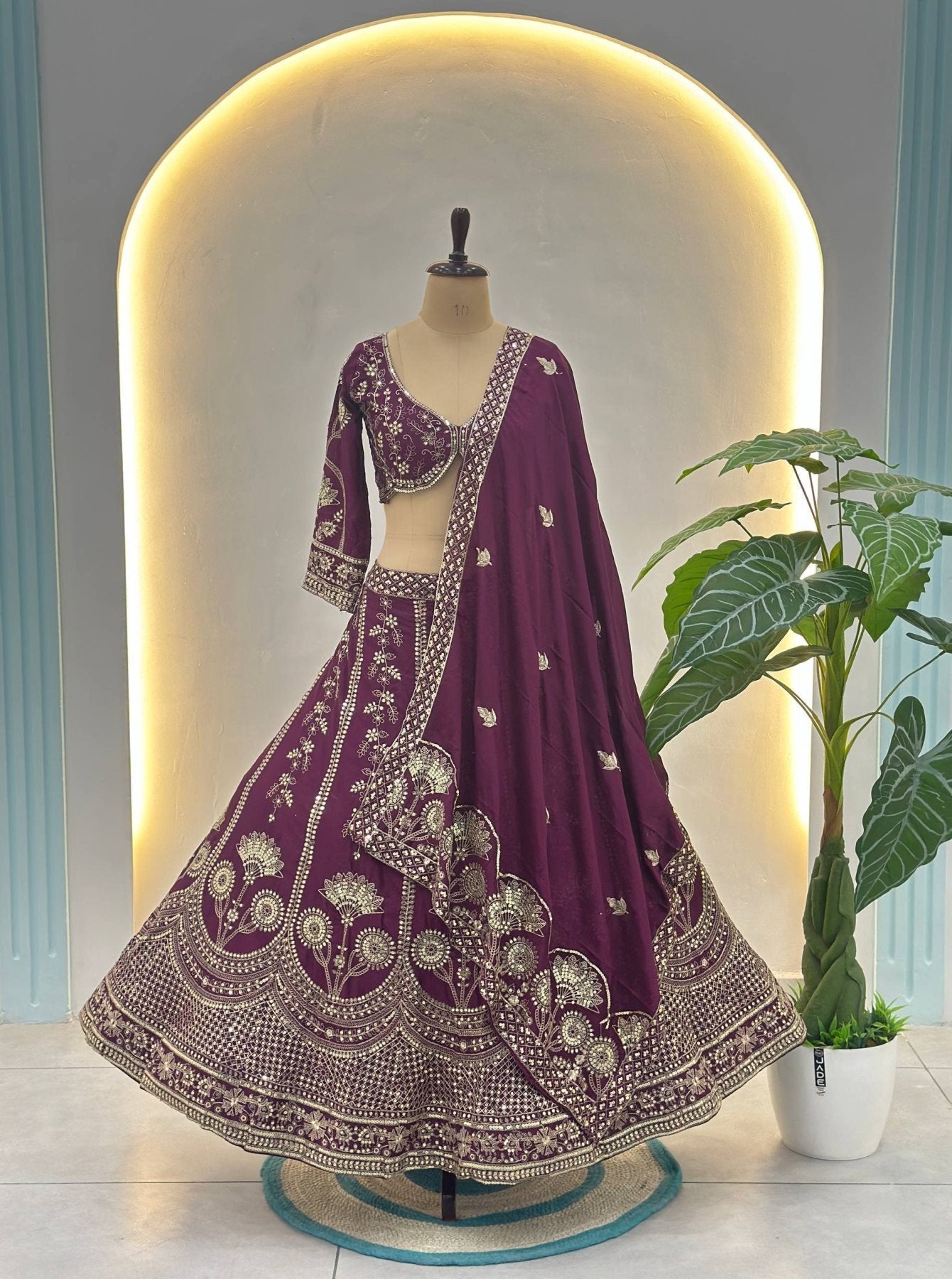 Chinon Silk Plus Size Lehenga Choli with Zari Sequins Embroidery