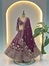Chinon Silk Plus Size Lehenga Choli with Zari Sequins Embroidery