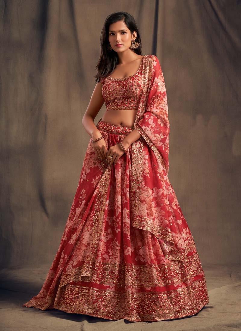 Floral printed lehenga choli dupatta set with embroidery