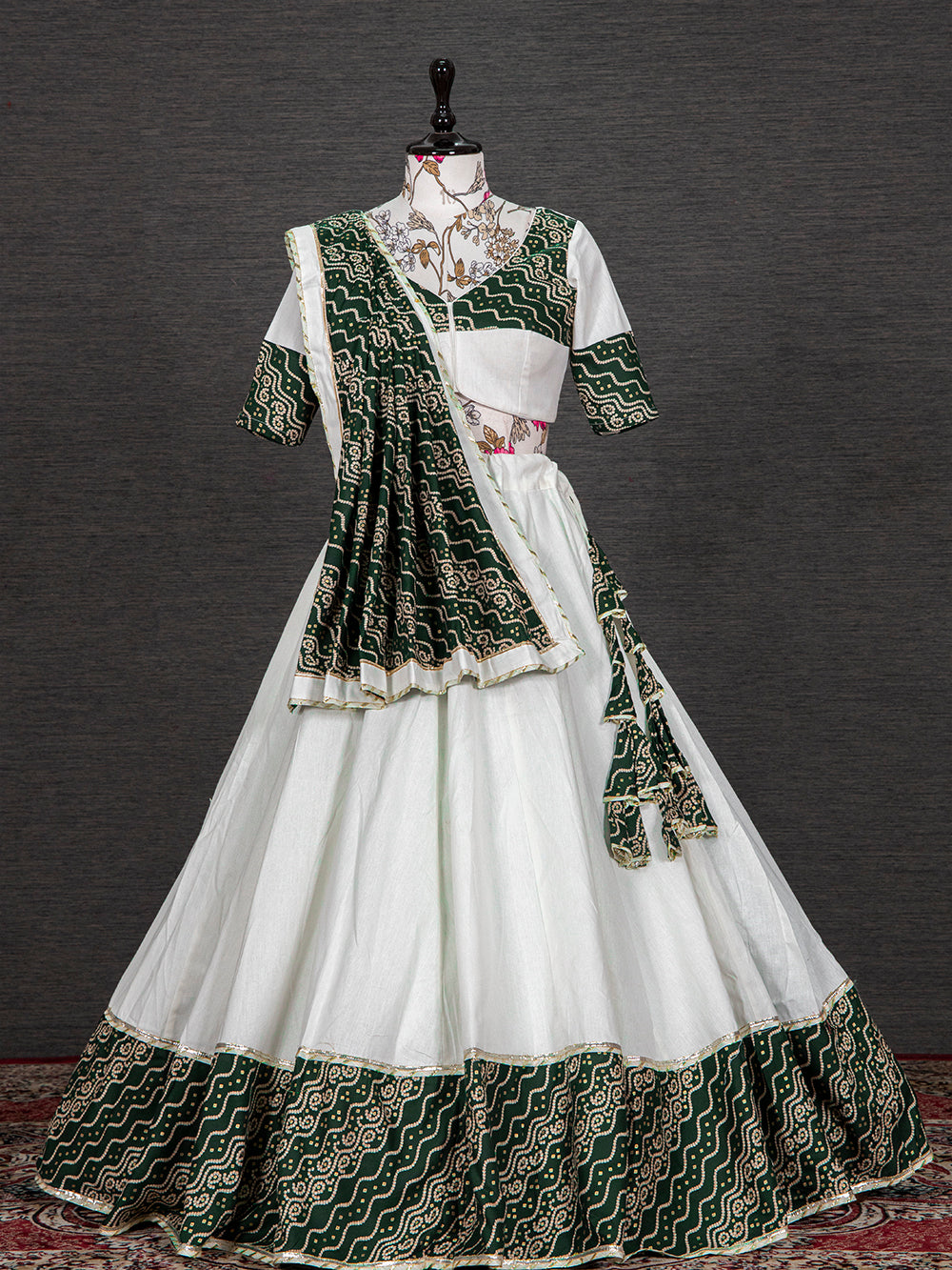 Green Color Foil And Printed Work Cotton Lehenga Choli