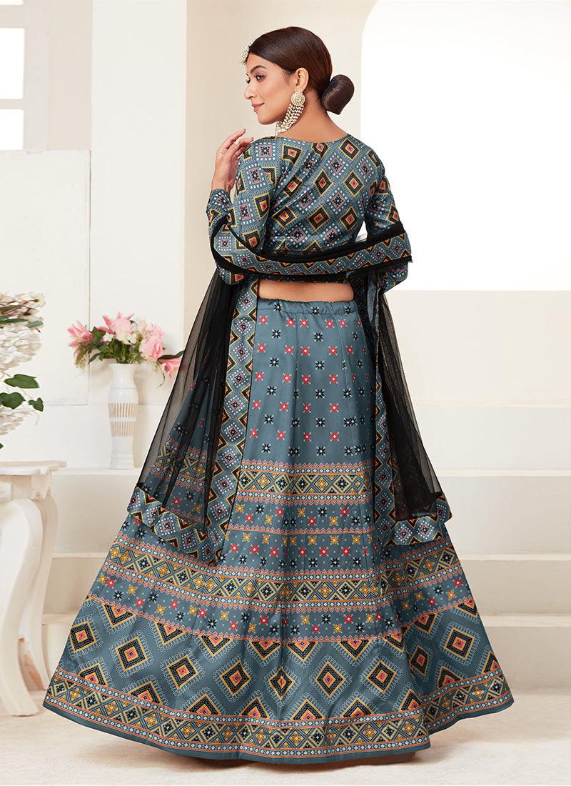 Fossil Grey Digital Print Kalidar Chaniya Choli