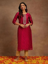 Libas Fuchsia Chanderi Silk Woven Design Kurta