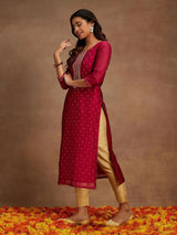 Libas Fuchsia Chanderi Silk Woven Design Kurta