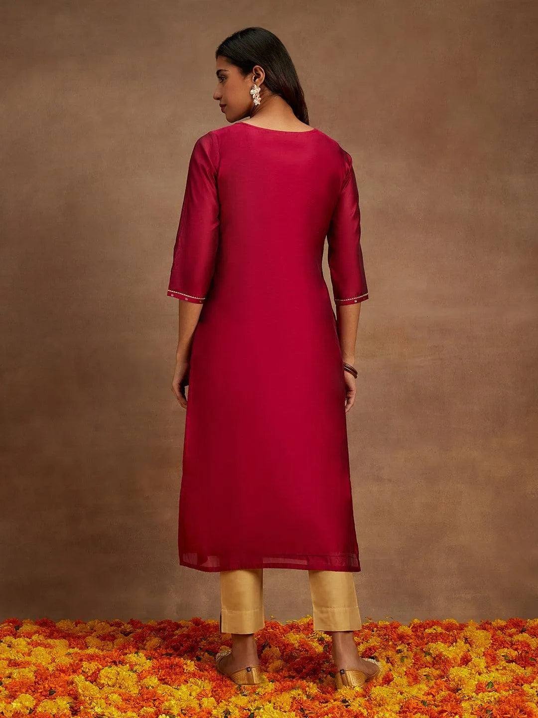 Libas Fuchsia Chanderi Silk Woven Design Kurta