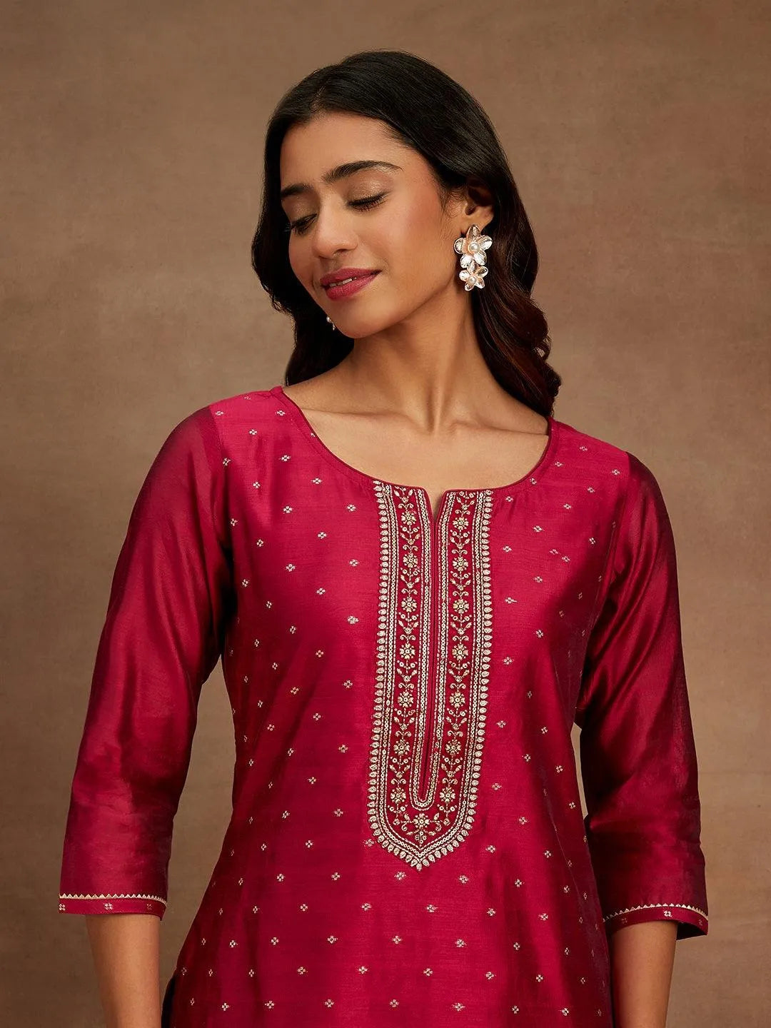 Libas Fuchsia Chanderi Silk Woven Design Kurta