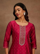 Libas Fuchsia Chanderi Silk Woven Design Kurta