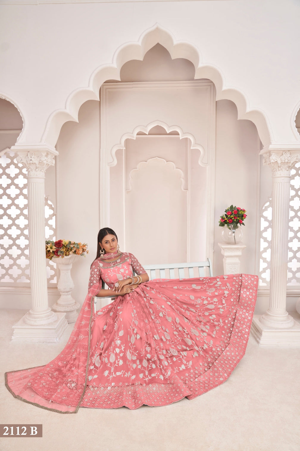 Gajari Elegant Butterfly Net Lehenga with Intricate Embroidery