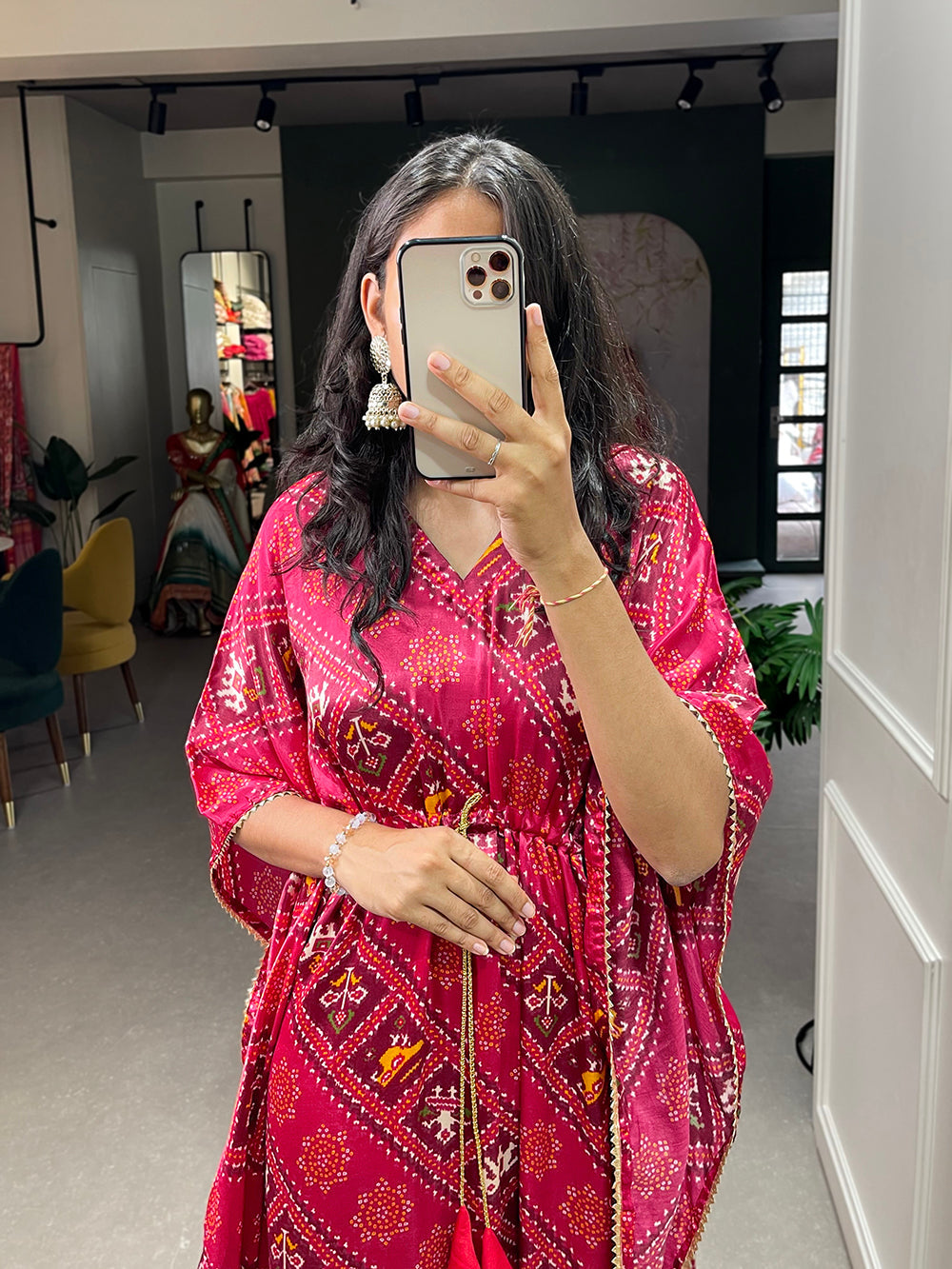 Maroon Color Digital Printed Gaji Silk Kaftan
