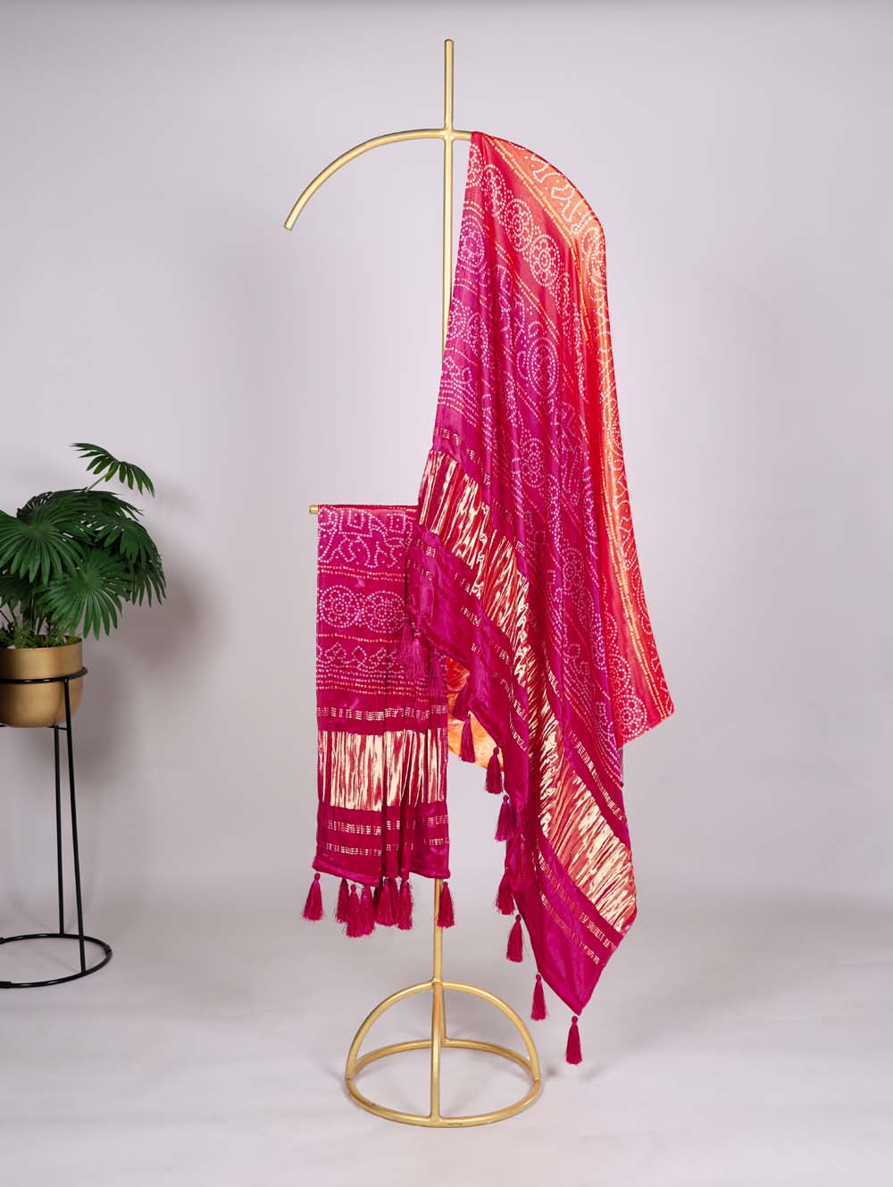 Orange color printed gaji silk bandhej dupatta