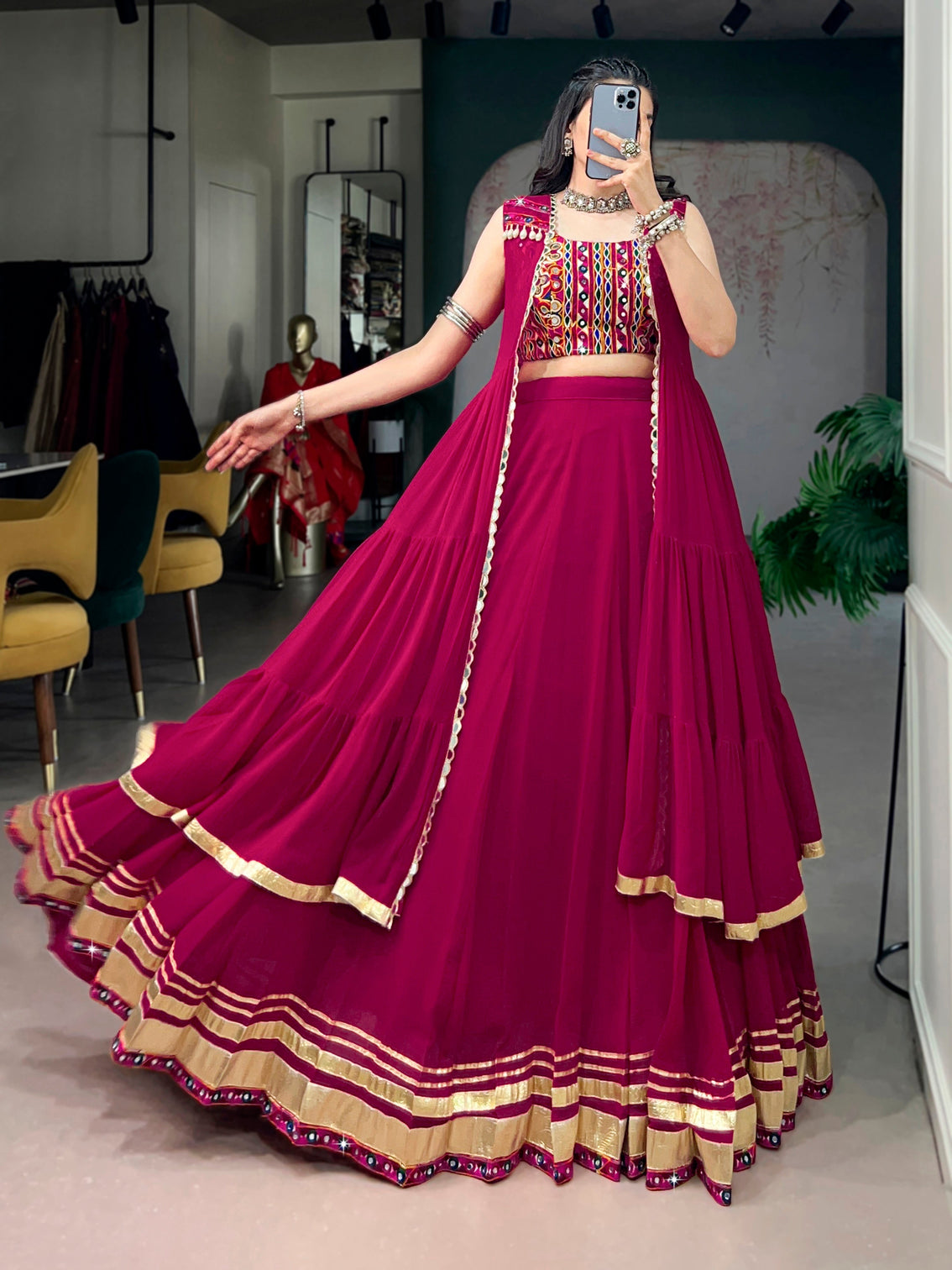 Gamthi work marbel chaniya choli