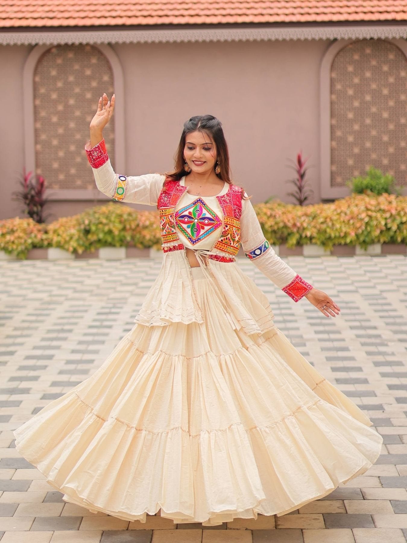 GarbaGlow Cotton Lehenga with Flare and Gamthi Work for Navratri Nights