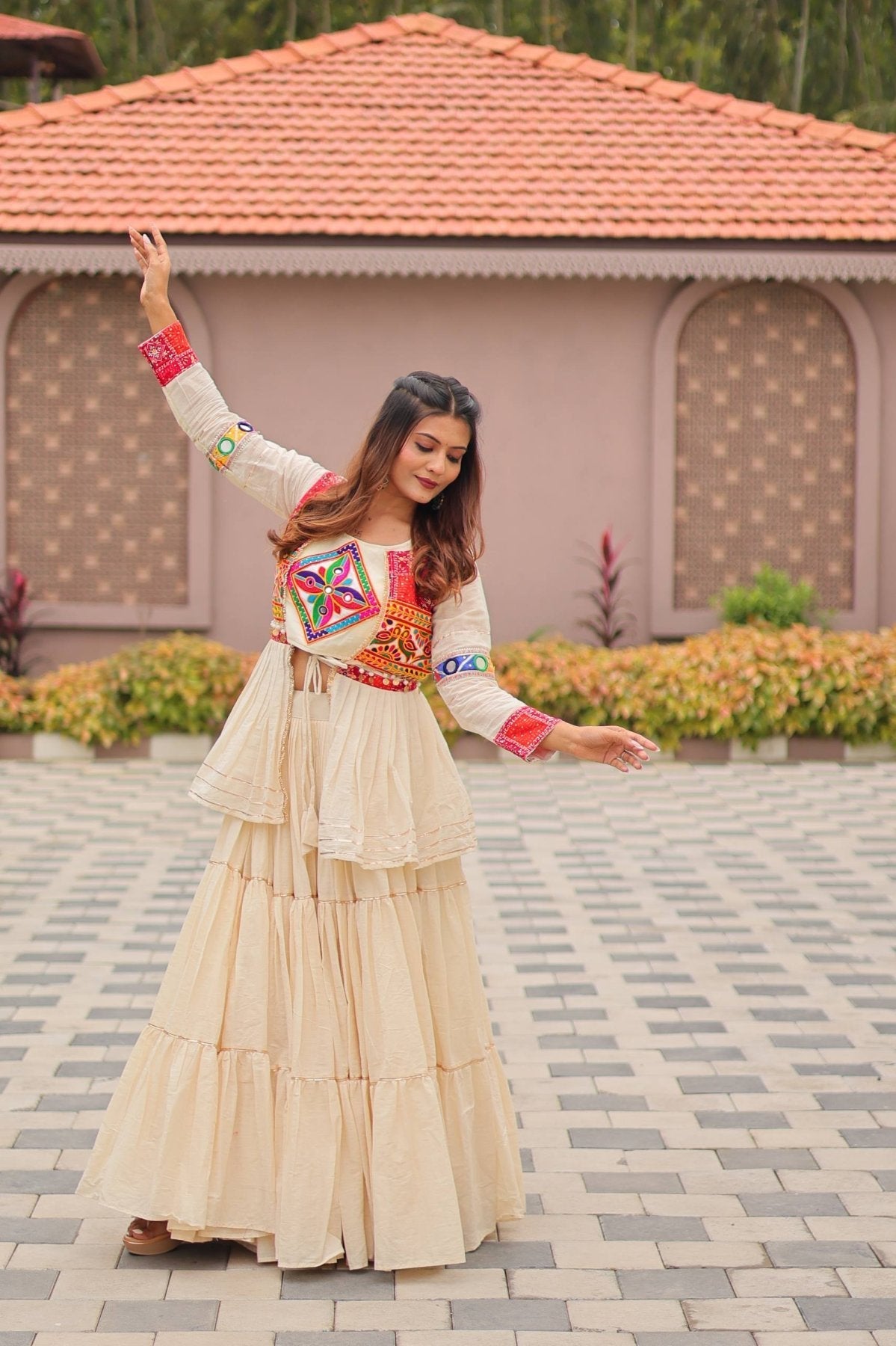 GarbaGlow Cotton Lehenga with Flare and Gamthi Work for Navratri Nights