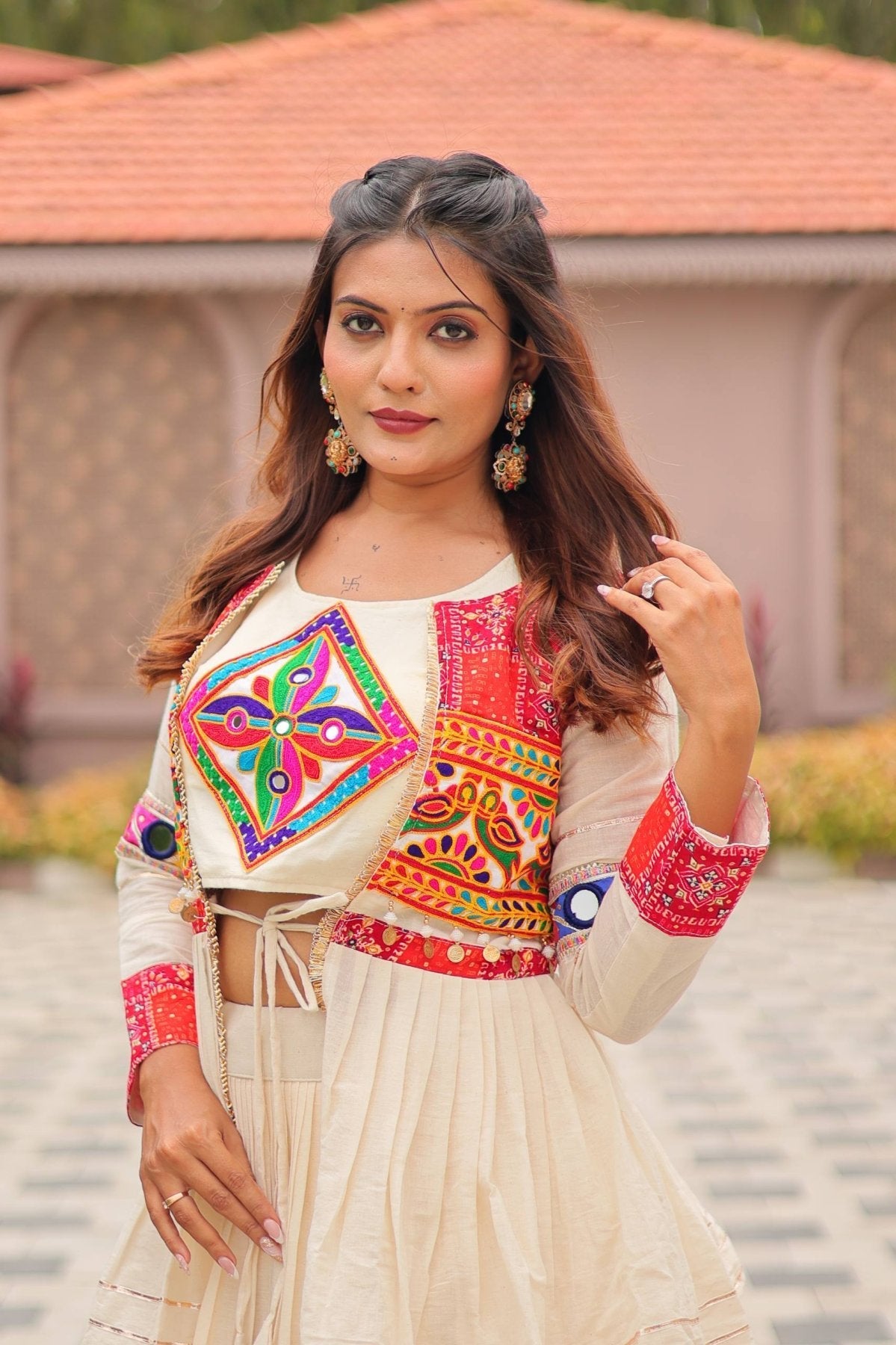 GarbaGlow Cotton Lehenga with Flare and Gamthi Work for Navratri Nights