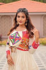 GarbaGlow Cotton Lehenga with Flare and Gamthi Work for Navratri Nights