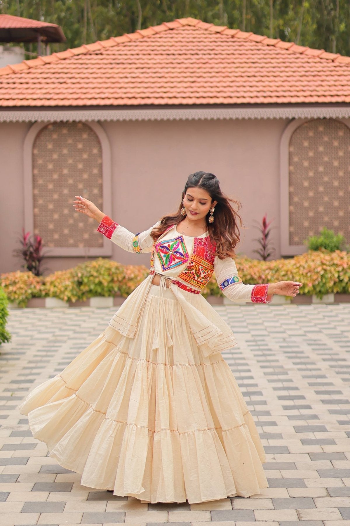 GarbaGlow Cotton Lehenga with Flare and Gamthi Work for Navratri Nights