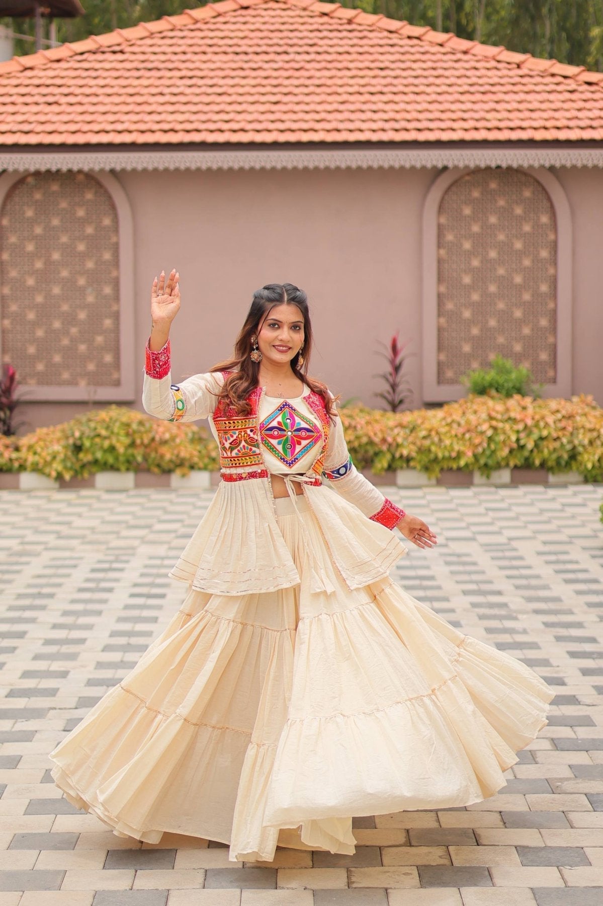 GarbaGlow Cotton Lehenga with Flare and Gamthi Work for Navratri Nights