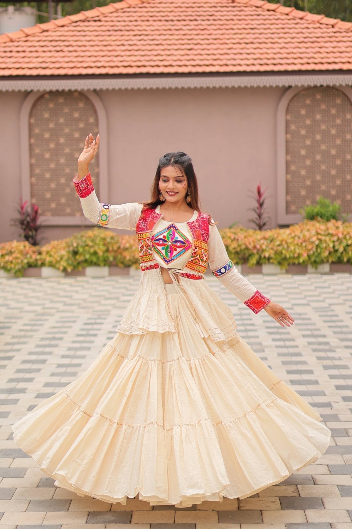 GarbaGlow Cotton Lehenga with Flare and Gamthi Work for Navratri Nights