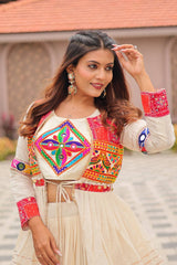 GarbaGlow Cotton Lehenga with Flare and Gamthi Work for Navratri Nights