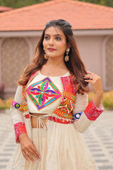 GarbaGlow Cotton Lehenga with Flare and Gamthi Work for Navratri Nights