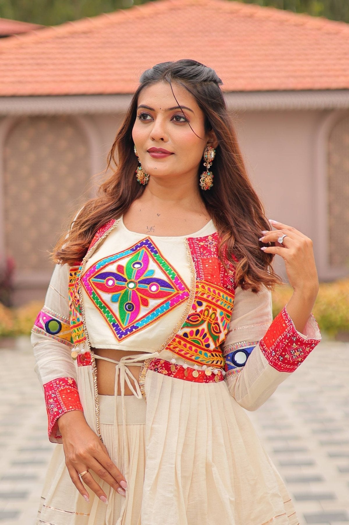 GarbaGlow Cotton Lehenga with Flare and Gamthi Work for Navratri Nights