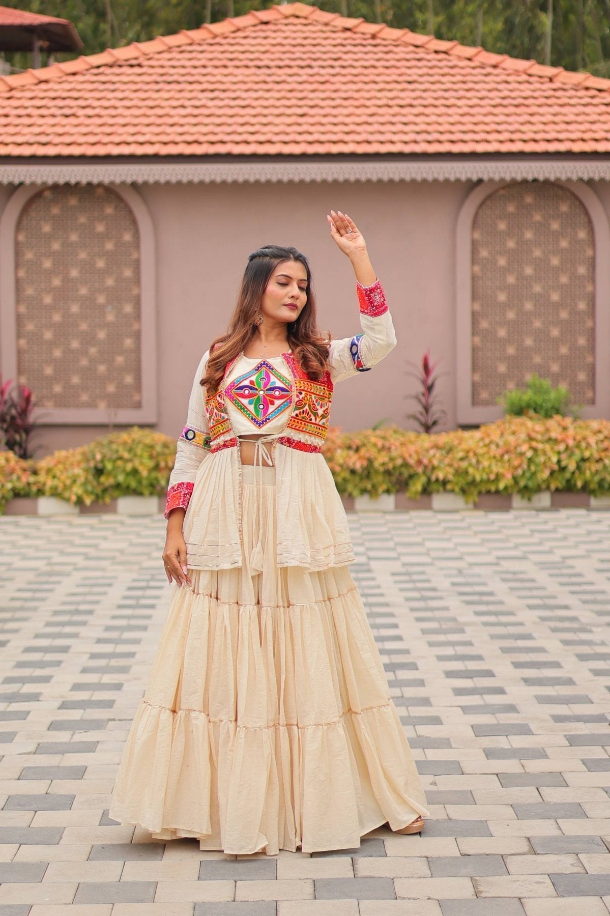 GarbaGlow Cotton Lehenga with Flare and Gamthi Work for Navratri Nights