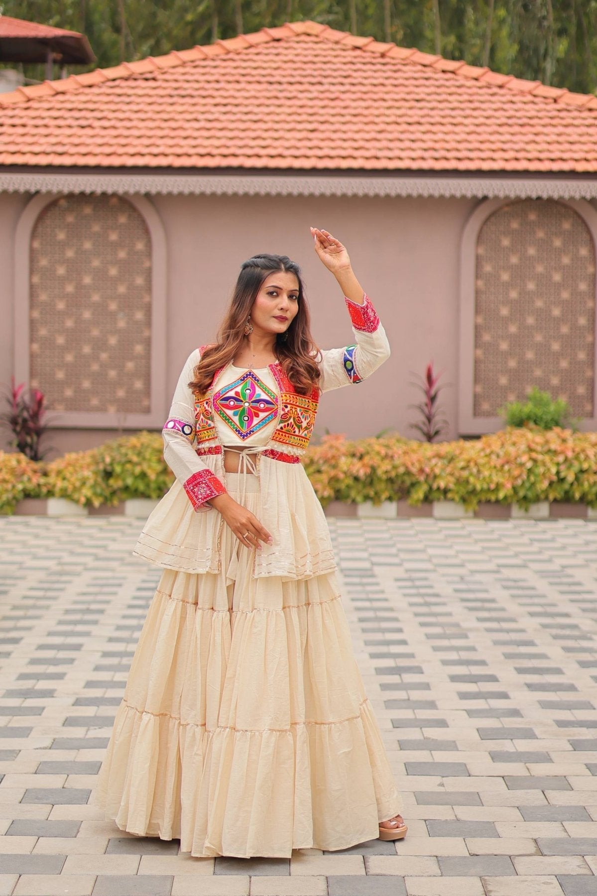 GarbaGlow Cotton Lehenga with Flare and Gamthi Work for Navratri Nights