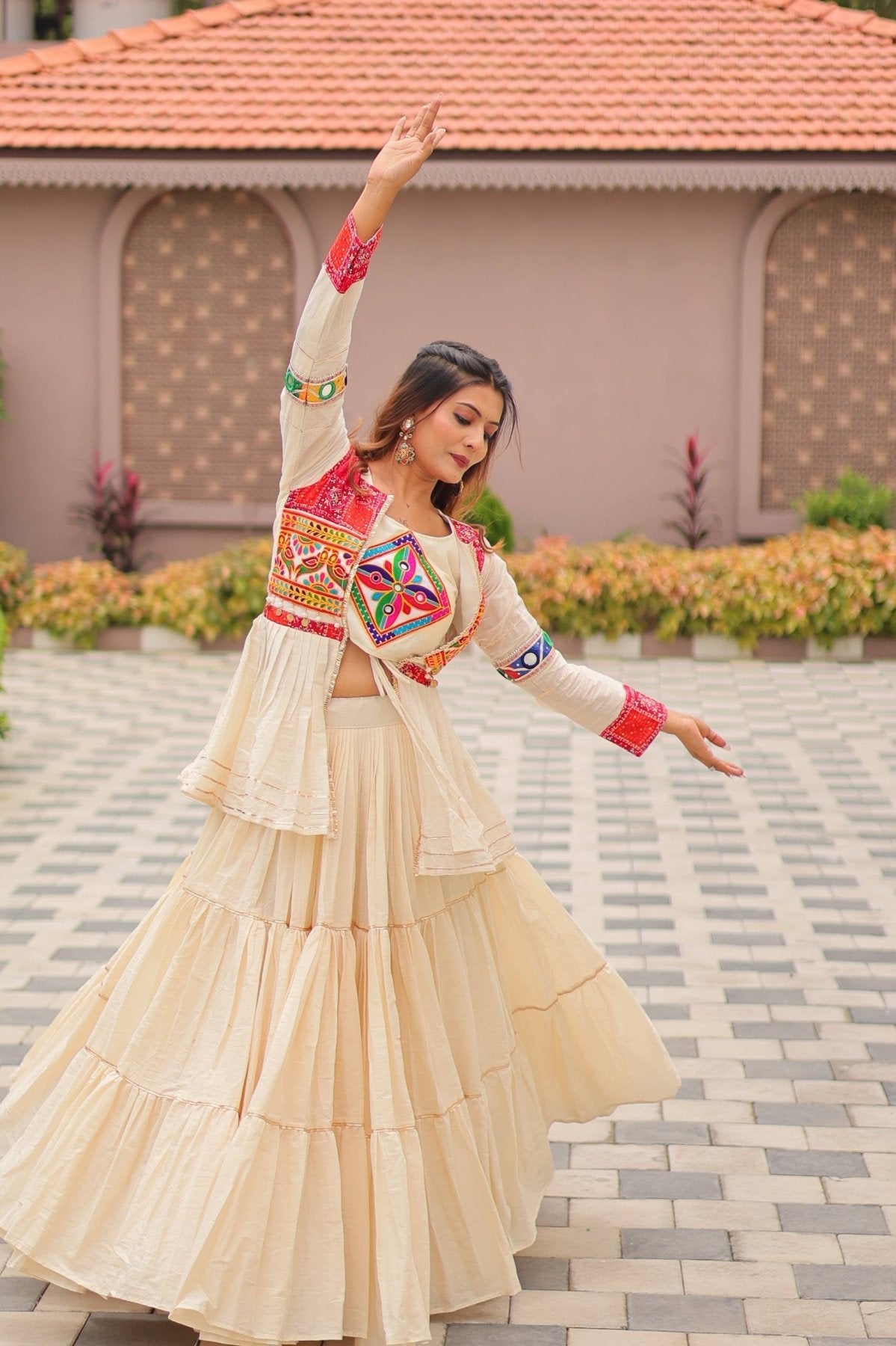 GarbaGlow Cotton Lehenga with Flare and Gamthi Work for Navratri Nights