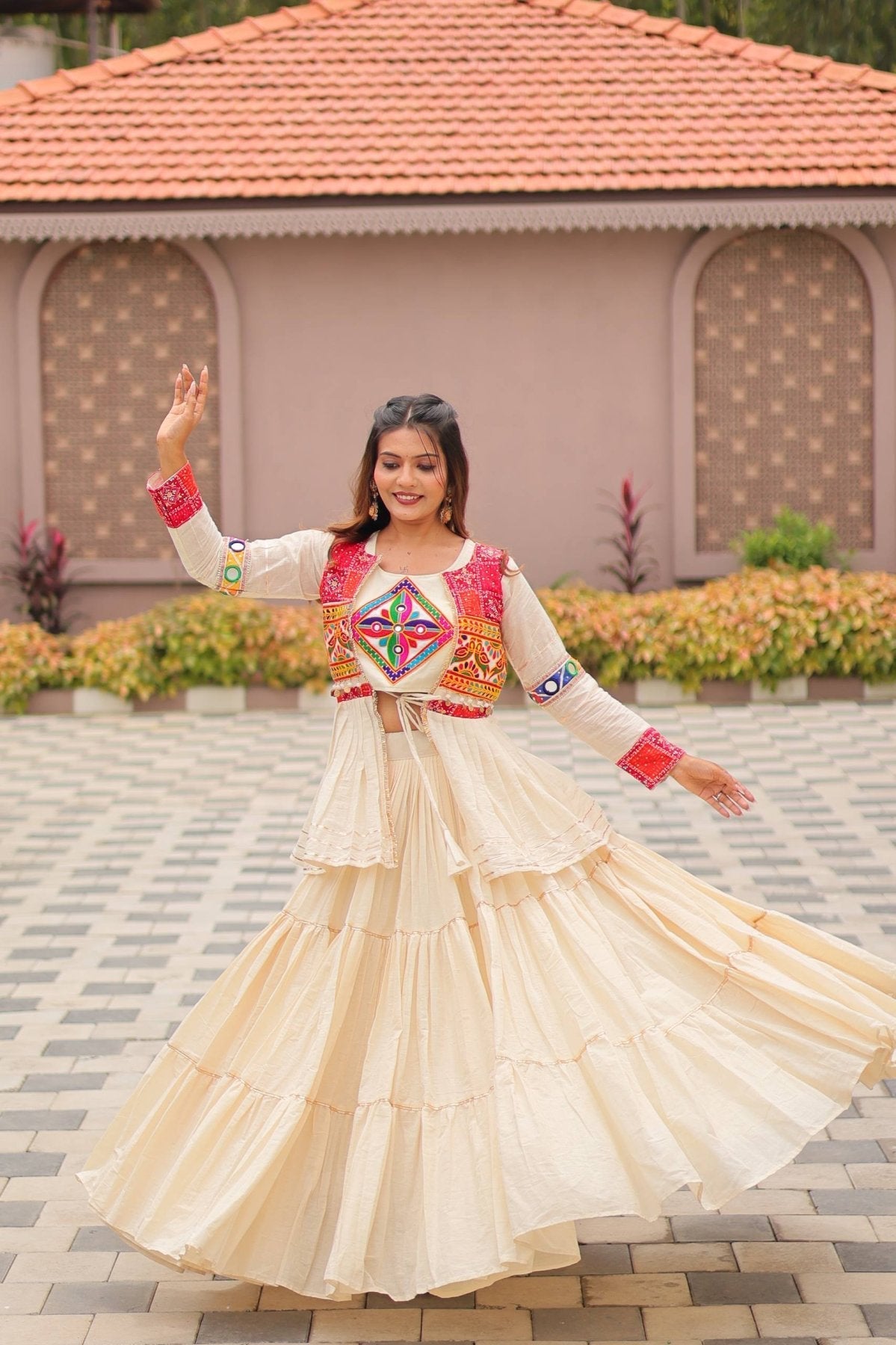 GarbaGlow Cotton Lehenga with Flare and Gamthi Work for Navratri Nights