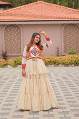 GarbaGlow Cotton Lehenga with Flare and Gamthi Work for Navratri Nights
