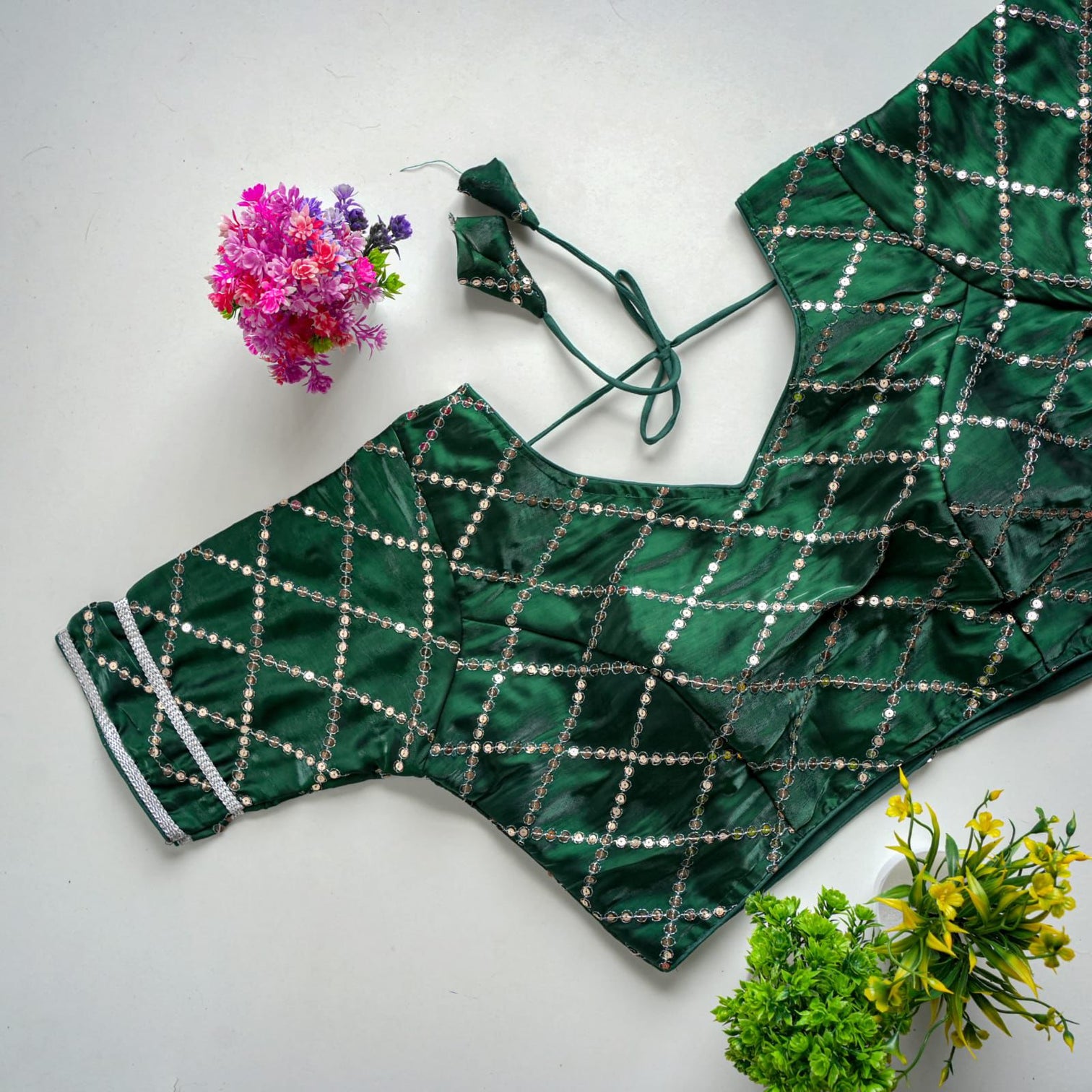 Geen Metalic Blouse with Exquisite Sequence Embroidery