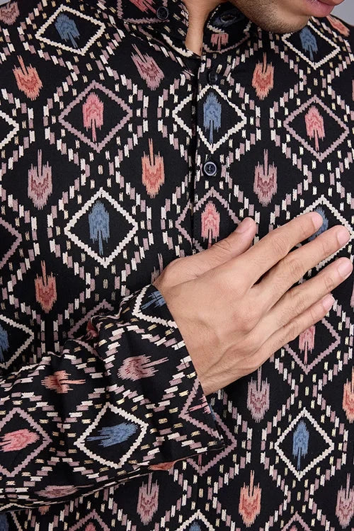 Designer Printed Black Color Kurta for Mens Wear Collection