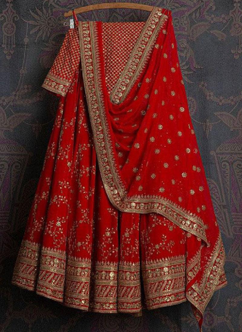 Georgette Base Embroidery Work Glamorous Red Lehenga Choli