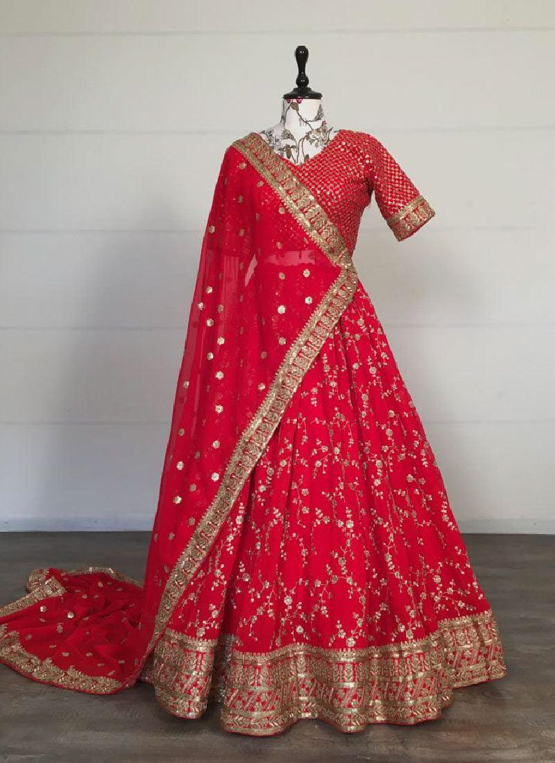 Georgette Base Embroidery Work Glamorous Red Lehenga Choli