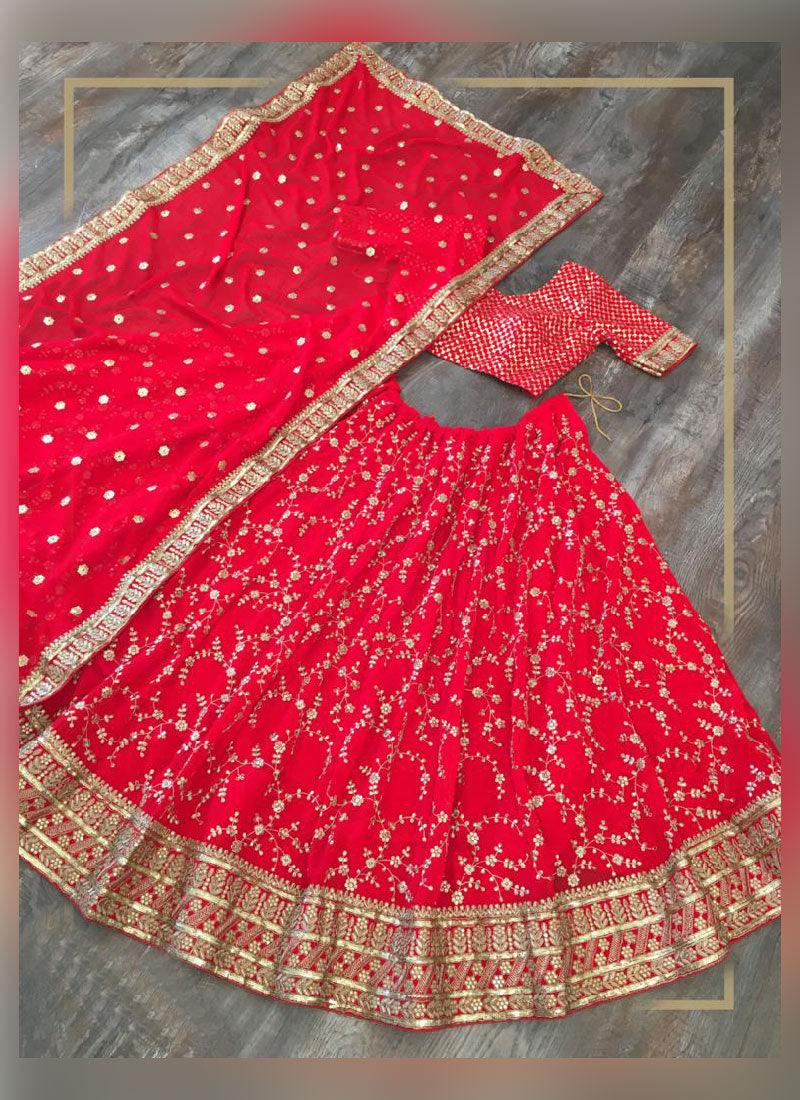 Georgette Base Embroidery Work Glamorous Red Lehenga Choli