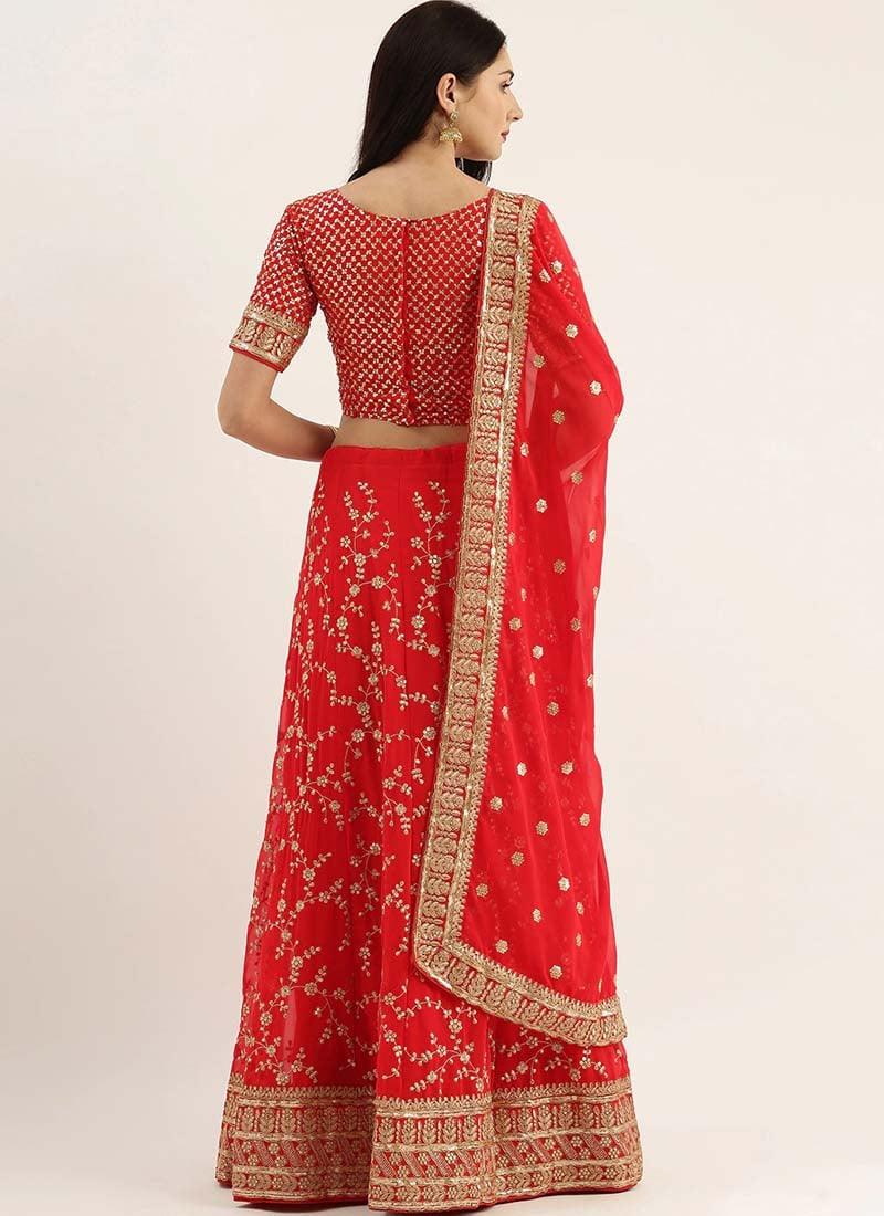 Georgette Base Embroidery Work Glamorous Red Lehenga Choli