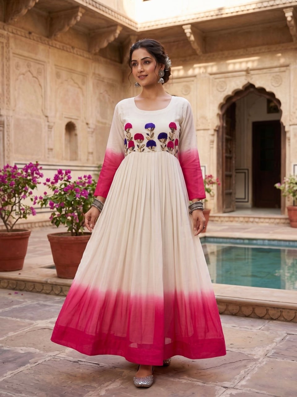 Georgette Gown with Woolen Thread Work