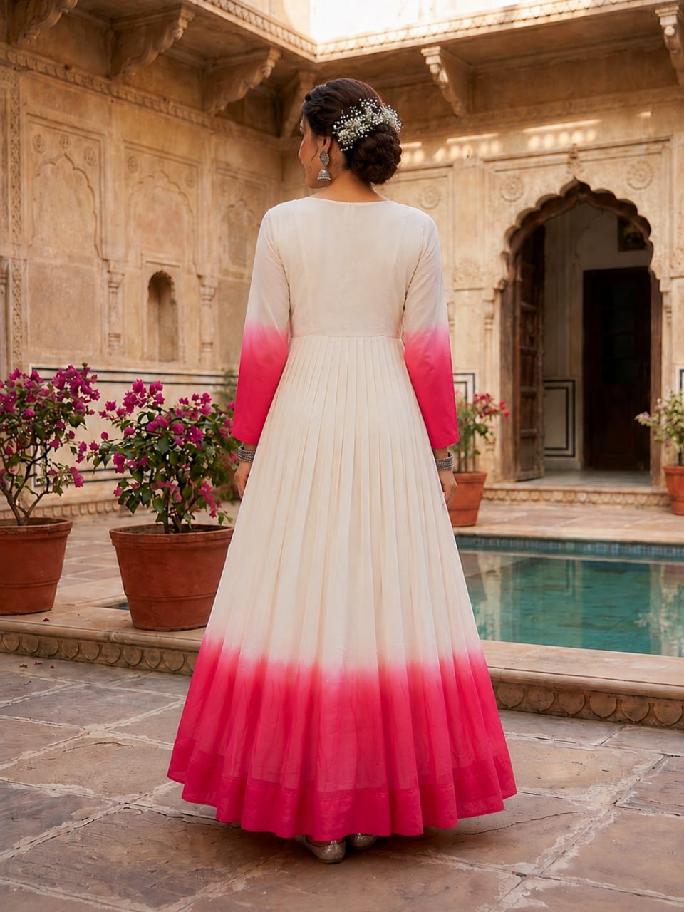 Georgette Gown with Woolen Thread Work