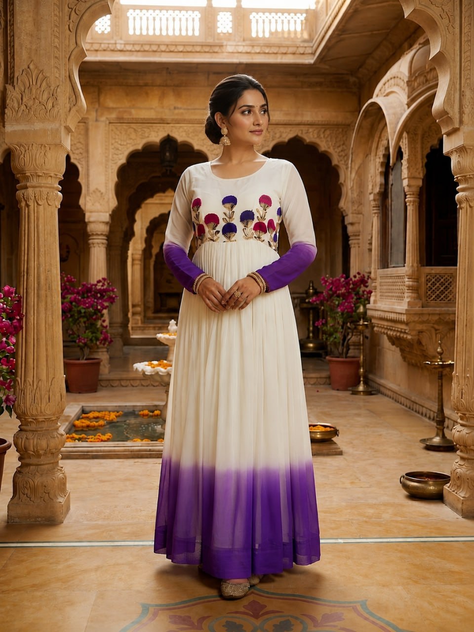Georgette Gown with Woolen Thread Work