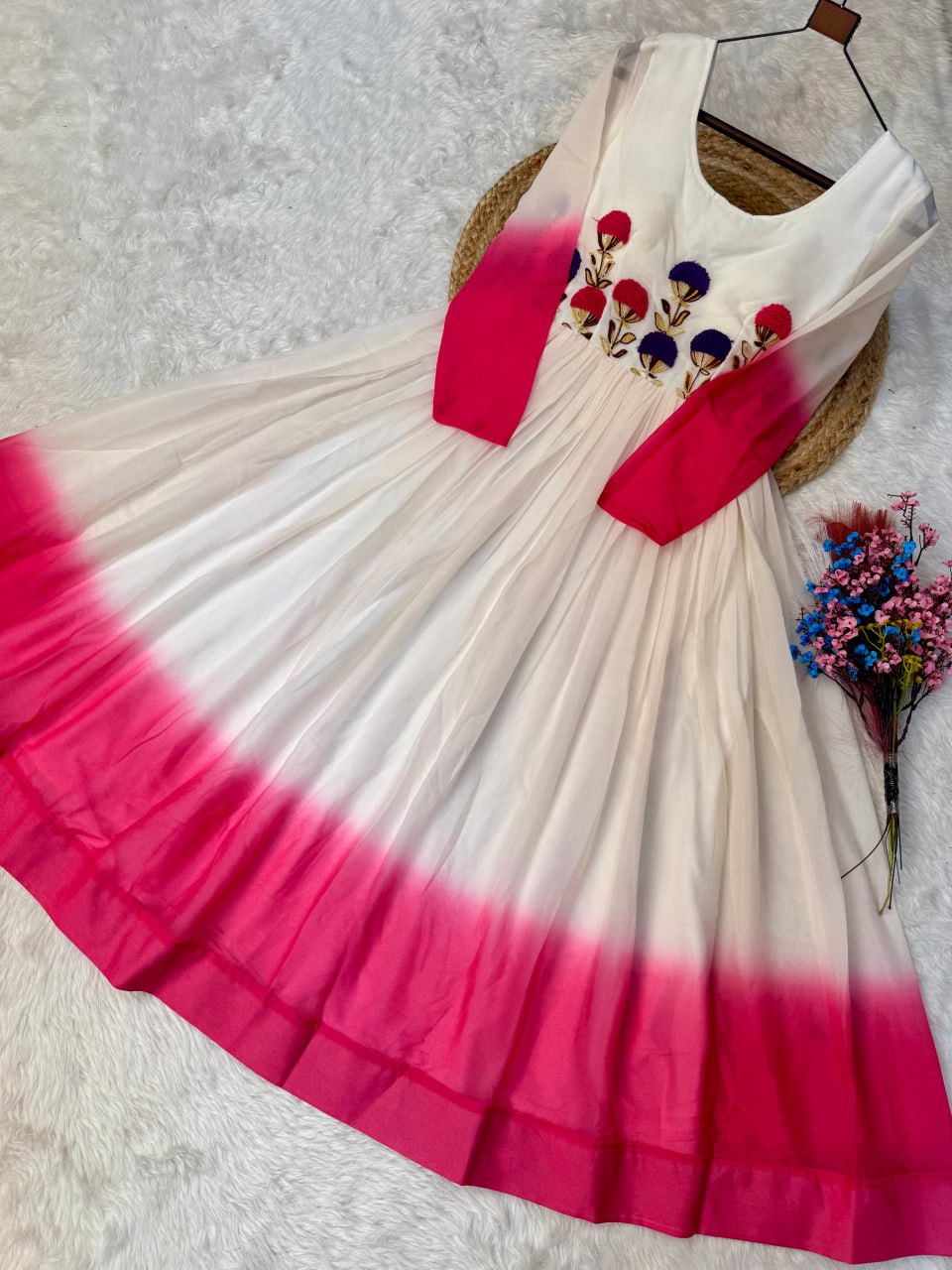 Georgette Gown with Woolen Thread Work